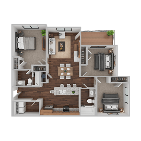 Floor plan for 3 beds, 2 baths, 1188 sqft